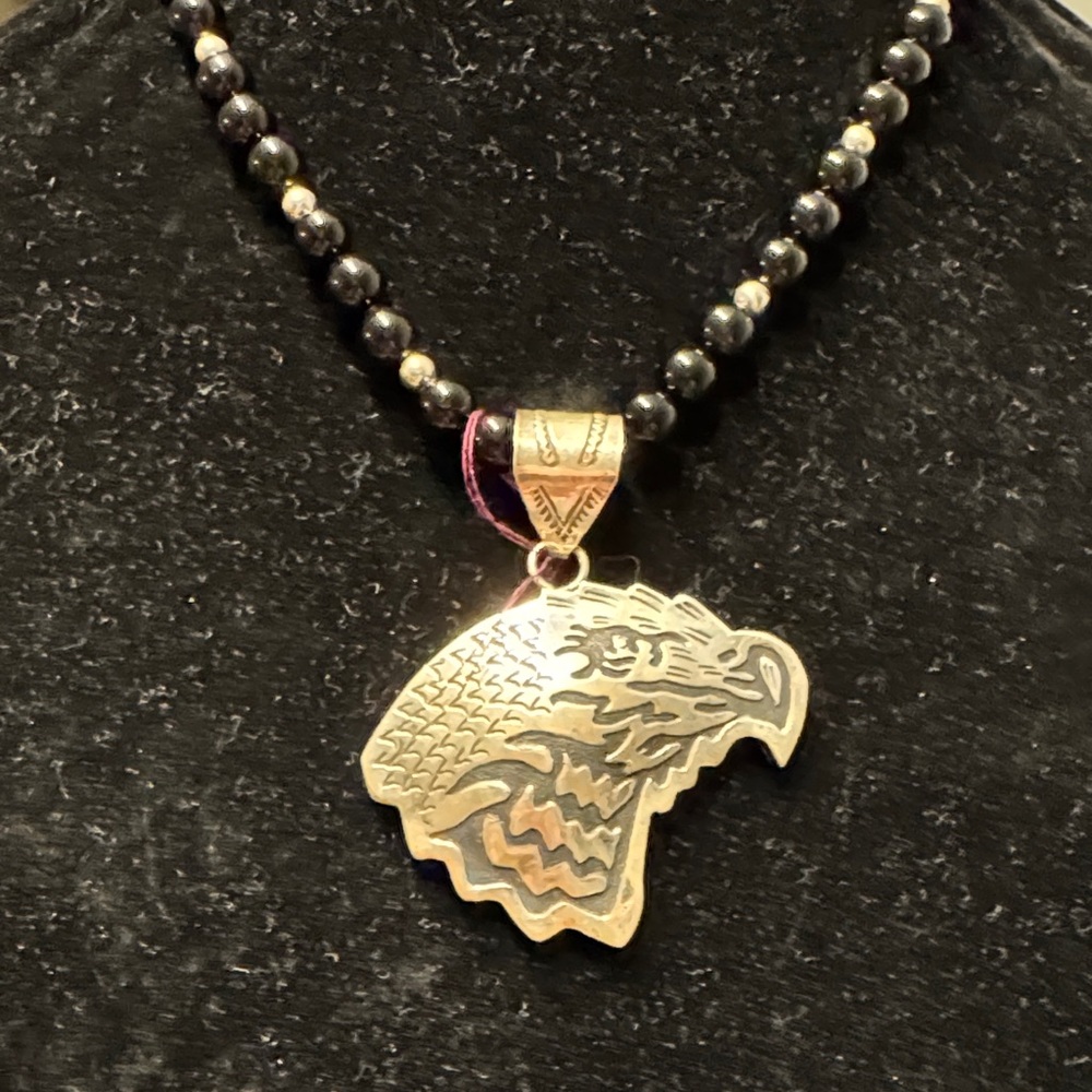 Sterling Eagle Pendant Necklace, pendant signed by Alonzo Mariano, Navajo artist